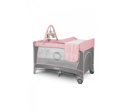Ліжечко-манеж Lionelo Flower Flamingo 84 х 125 х 41 см - рожево-сірий