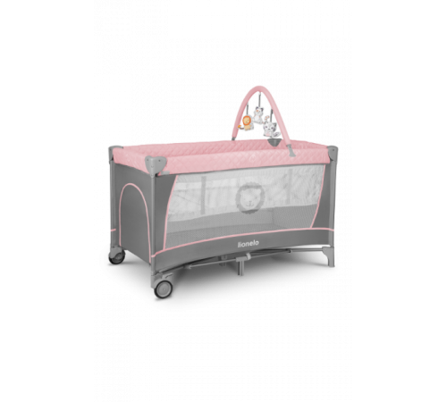 Ліжечко-манеж Lionelo Flower Flamingo 84 х 125 х 41 см - рожево-сірий