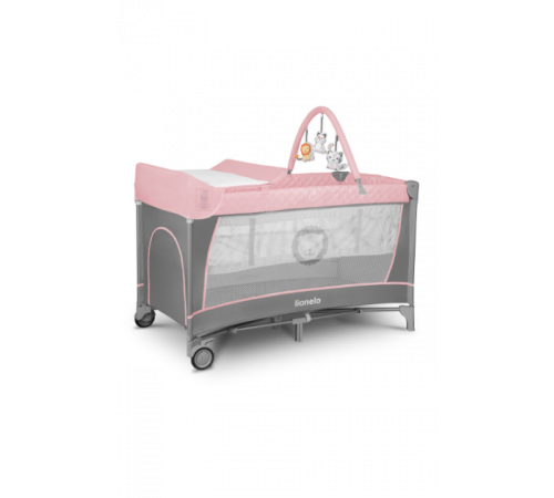 Ліжечко-манеж Lionelo Flower Flamingo 84 х 125 х 41 см - рожево-сірий