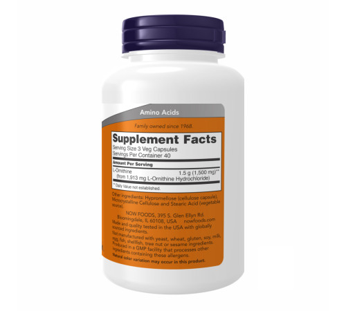 ORNITHINE 500mg Now Foods - 120 vcaps ORNITHINE 500mg Now Foods - 120 vcaps