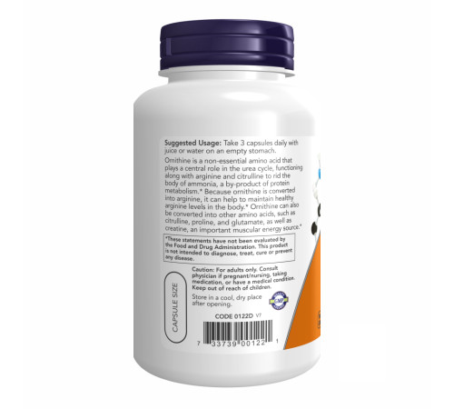 ORNITHINE 500mg Now Foods - 120 vcaps ORNITHINE 500mg Now Foods - 120 vcaps