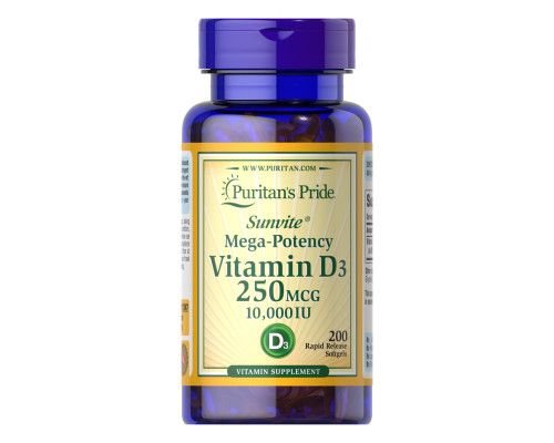 Вітамін Vitamin D3 250мкг (10000 IU) Mega-Potency - 200 капсул