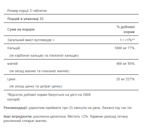 Calcium Magnesium Zinc - 100caps