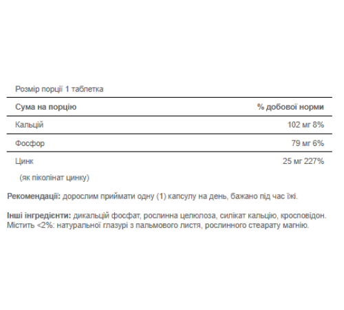 Піколінат цинку (Zinc Picolinate) 25мг - 100 капсули