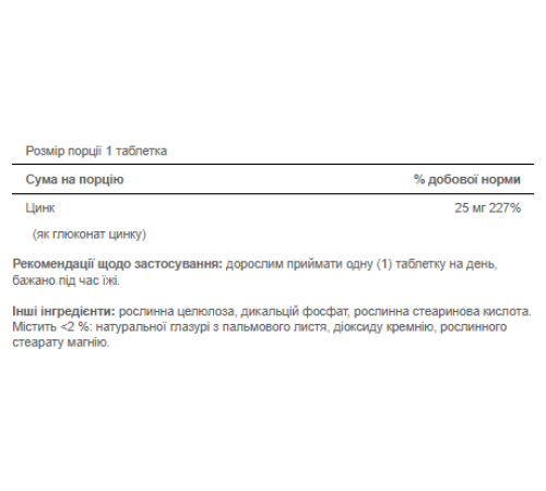 Цинк (Zinc) 25мг - 100 таблеток