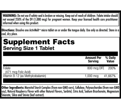 Folic Acid Methyl B-12 800mcg - 60 tabs Raspberry