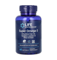 Супер омега Super Omega-3 EPA/DHA Fish Oil Sesame Lignans & Olive Extract - 60 капсул