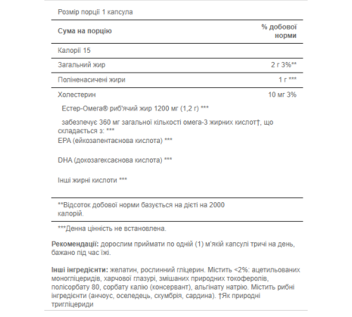 Рибячий жир Omega-3 Fish Oil 1200мг (360мг Active Omega-3) - 100 капсул Рибячий жир Omega-3 Fish Oil 1200мг (360мг Active Omega-3) - 100 капсул