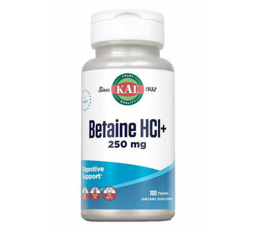 Бетаїн гідрохлорид Betaine HCl Plus 250мг - 100 таблеток Бетаїн гідрохлорид Betaine HCl Plus 250мг - 100 таблеток