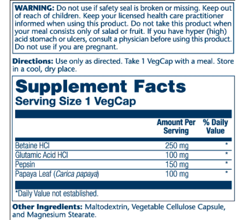 Betaine HCl 250mg - 180 vcaps