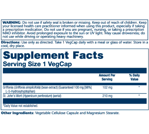 Guaranteed Potency 5-HTP + St. John's 100mg - 30 vcaps