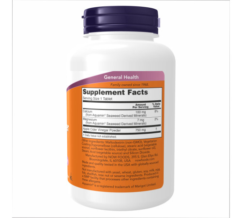 Apple Cider Vinegar Now Foods 750 mg - 180 tabs Apple Cider Vinegar Now Foods 750 mg - 180 tabs