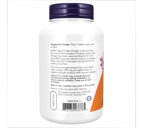 Apple Cider Vinegar Now Foods 750 mg - 180 tabs Apple Cider Vinegar Now Foods 750 mg - 180 tabs