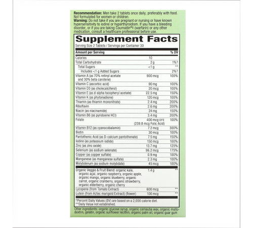 Alive Organic Garden Goodness Men - 60 tabs Alive Organic Garden Goodness Men - 60 tabs