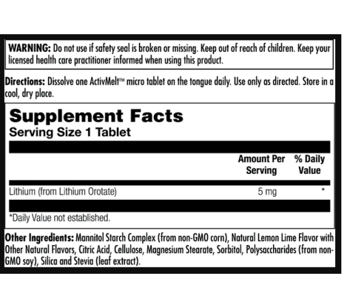 Lithium Orotate 5mg - 90 tabs Lemon Lime Lithium Orotate 5mg - 90 tabs Lemon Lime