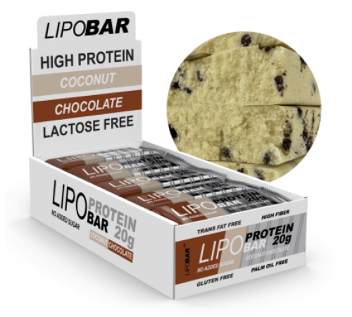 Lipobar - 20x50g Coconut With Chocolate Crisps Lipobar - 20x50g Coconut With Chocolate Crisps