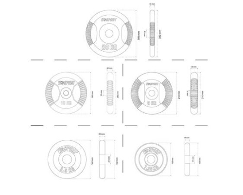 Набір чавунних гир 78 кг 2 x (20кг, 10кг, 5кг, 2,5кг, 1,25кг) OZ78 K-SPORT