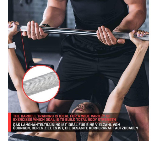 Хромована штанга для гантелей Physionics 165 см + зірчаста Хромована штанга для гантелей Physionics 165 см + зірчаста