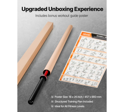 Гриф гантельний VEVOR 453,59 кг, червоний