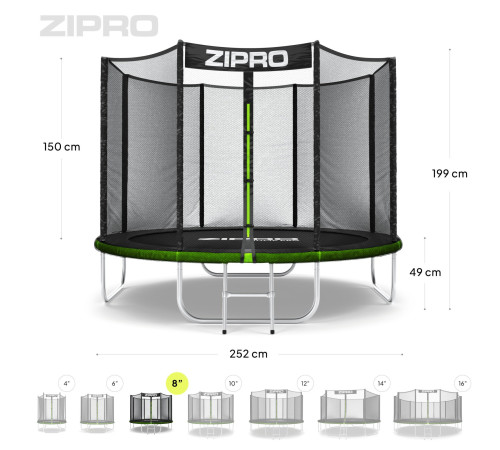 Батут ZIPRO JUMP PRO з зовнішньою сіткою 252 см (ZF0013)