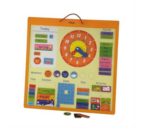 Магнітний календар Viga Toys із годинником англійською мовою (50377) Магнітний календар Viga Toys із годинником англійською мовою (50377)