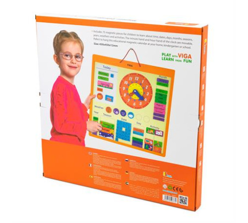 Магнітний календар Viga Toys із годинником англійською мовою (50377) Магнітний календар Viga Toys із годинником англійською мовою (50377)