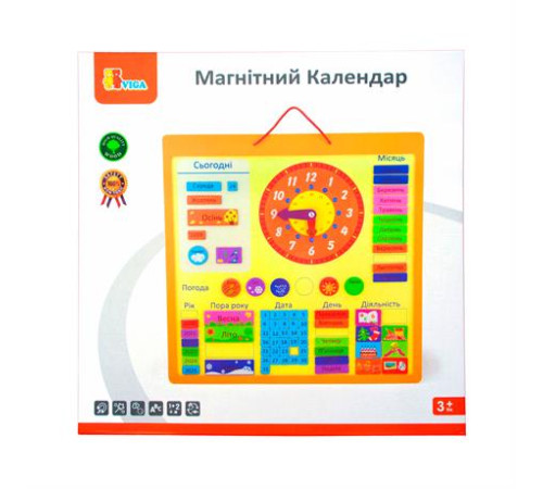 Магнітний календар Viga Toys із годинником українською мовою (50377U) Магнітний календар Viga Toys із годинником українською мовою (50377U)