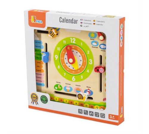 Дерев'яний календар Viga Toys із годинником англ. мова (44538) Дерев'яний календар Viga Toys із годинником англ. мова (44538)