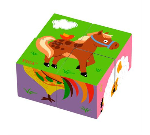 Дерев'яні кубики-пазл Viga Toys Фермерські звірята (50835) Дерев'яні кубики-пазл Viga Toys Фермерські звірята (50835)