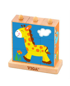 Дерев'яні кубики Viga Toys Башта зі звірятами (50834)