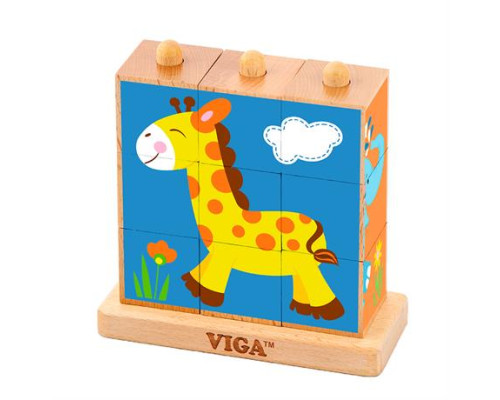 Дерев'яні кубики Viga Toys Башта зі звірятами (50834)