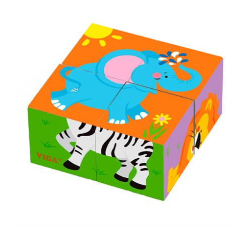 Дерев'яні кубики-пазл Viga Toys Звірята (50836) Дерев'яні кубики-пазл Viga Toys Звірята (50836)