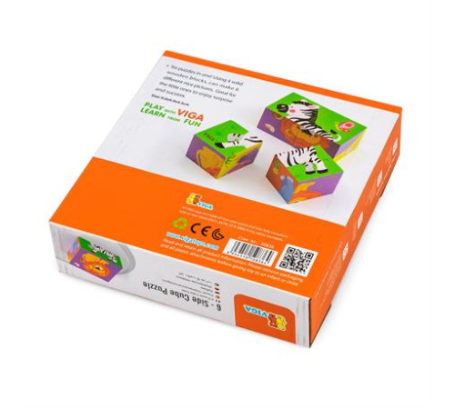 Дерев'яні кубики-пазл Viga Toys Звірята (50836) Дерев'яні кубики-пазл Viga Toys Звірята (50836)