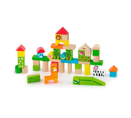 Дерев'яні кубики Viga Toys Зоопарк 50 шт. (50286) Дерев'яні кубики Viga Toys Зоопарк 50 шт. (50286)