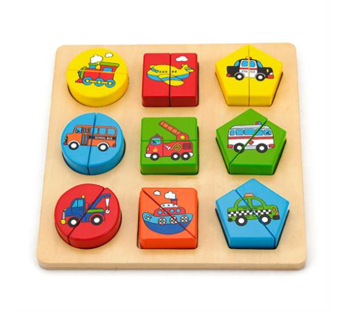Дерев'яний пазл-сортер Viga Toys Фігури і транспорт (59586) Дерев'яний пазл-сортер Viga Toys Фігури і транспорт (59586)