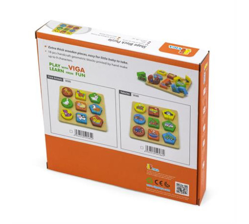 Дерев'яний пазл-сортер Viga Toys Фігури і транспорт (59586) Дерев'яний пазл-сортер Viga Toys Фігури і транспорт (59586)
