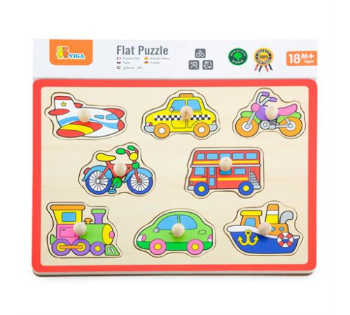 Дерев'яна рамка-вкладиш Viga Toys Кольоровий транспорт (50016) Дерев'яна рамка-вкладиш Viga Toys Кольоровий транспорт (50016)