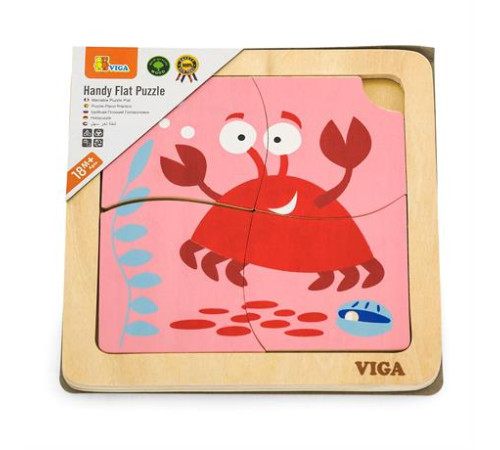 Дерев'яний мініпазл Viga Toys Крабик, 4 ел. (50146) Дерев'яний мініпазл Viga Toys Крабик, 4 ел. (50146)