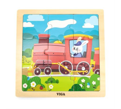 Дерев'яний пазл Viga Toys Паровозик із зайчиком 9 ел. (44631) Дерев'яний пазл Viga Toys Паровозик із зайчиком 9 ел. (44631)