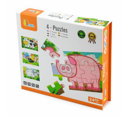 Дерев'яний пазл Viga Toys Ферма 4 в 1, 48 ел. (50069) Дерев'яний пазл Viga Toys Ферма 4 в 1, 48 ел. (50069)