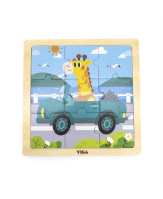 Дерев'яний пазл Viga Toys  Автомобіль с жирафою 9 ел. (44629)