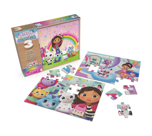 Пазл дерев'яний Spin Master 3в1 "Ляльковий будиночок Габбі" 21 х 28 см, 72 ел.