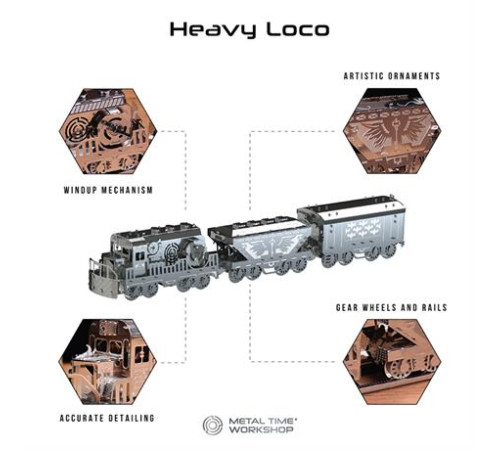 Колекційна модель-конструктор Metal Time Heavy Loco Вантажний карго-поїзд механічний (MT023) Колекційна модель-конструктор Metal Time Heavy Loco Вантажний карго-поїзд механічний (MT023)