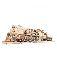 Дерев'яний механічний 3D конструктор Ugears Локомотив з тендером V-Експрес (70058)