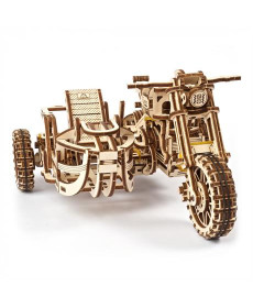 Дерев'яний механічний 3D конструктор Ugears Мотоцикл Scramber з коляскою (70137)