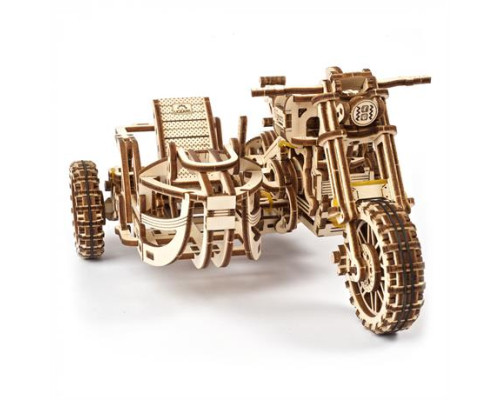 Дерев'яний механічний 3D конструктор Ugears Мотоцикл Scramber з коляскою (70137)