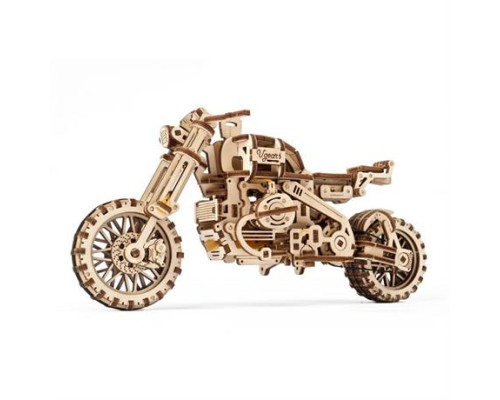 Дерев'яний механічний 3D конструктор Ugears Мотоцикл Scramber з коляскою (70137)