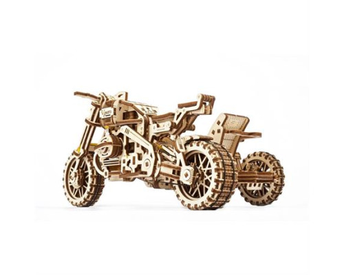 Дерев'яний механічний 3D конструктор Ugears Мотоцикл Scramber з коляскою (70137)