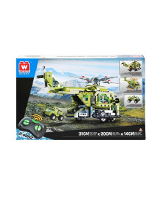 Дитячий конструктор Alpha Військовий гелікоптер та машинка на дистанційному керуванні 676 ел, зелено-чорний
