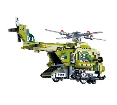 Дитячий конструктор Alpha Військовий гелікоптер та машинка на дистанційному керуванні 676 ел, зелено-чорний